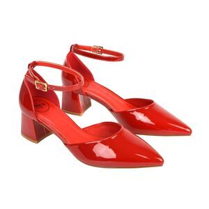 XY London Womens/Ladies Evie Ankle Strap Low Block Heel Court Shoes / Red